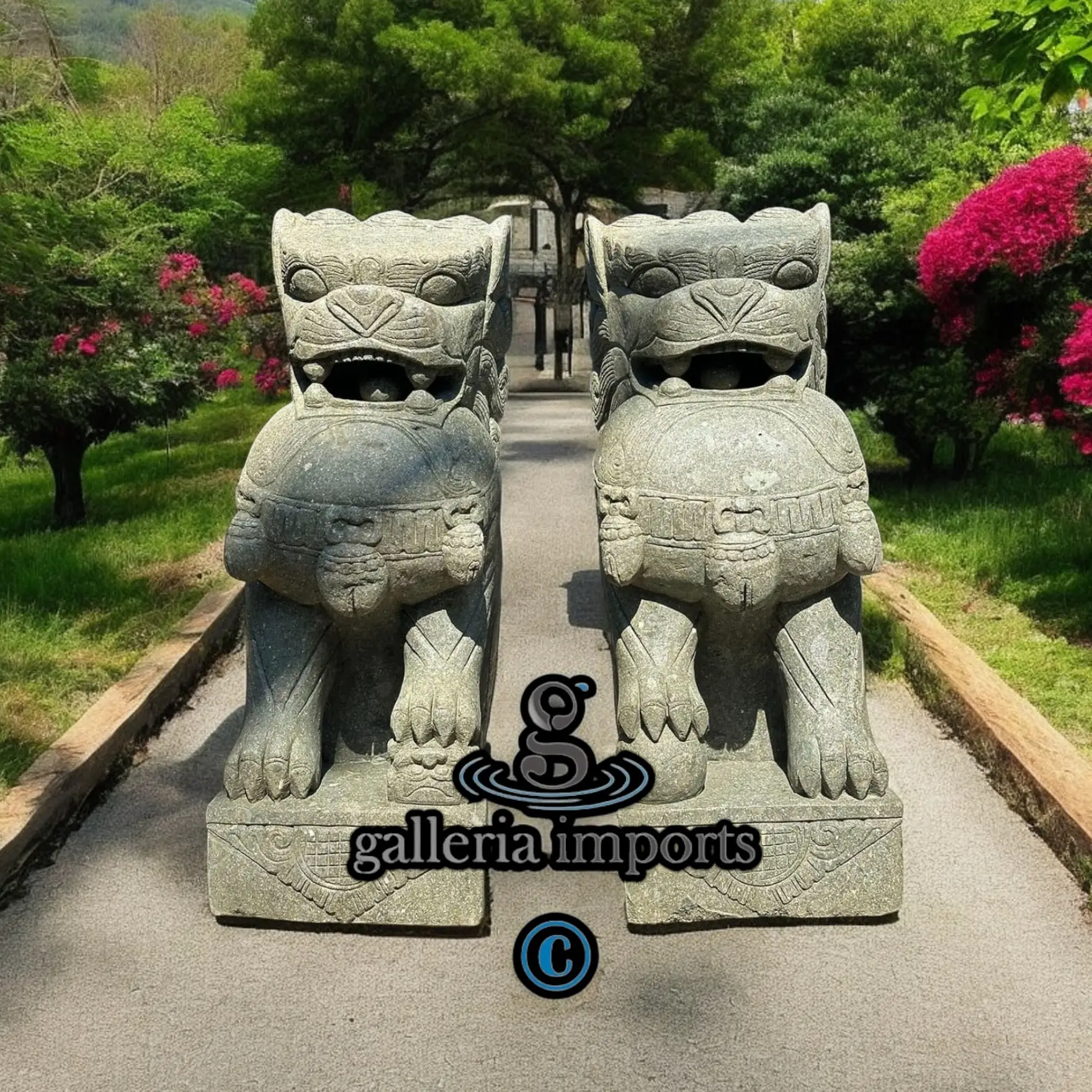 Foo Dogs Pair Green Stone