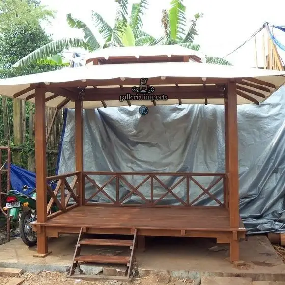 Gazebo Bengkirai Wood With Canvas Roof 2 X 3 Meters