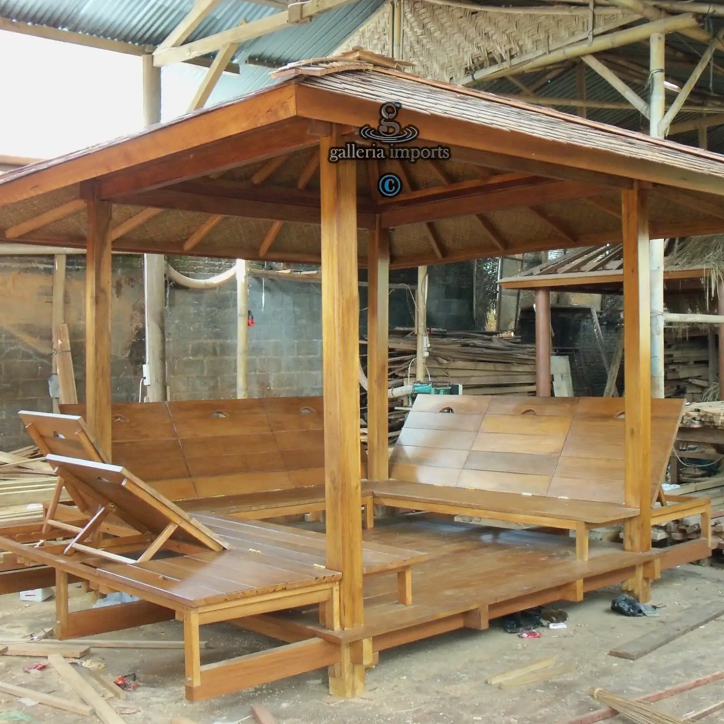 Gazebo Bengkirai Wood With Folding Chair Back 2.5 X 2.5 Meters