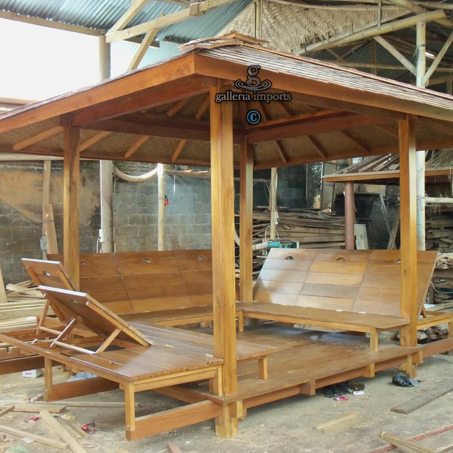 Gazebo Coconut Wood With Folding Chair Back 2.5 X 2.5 Meters