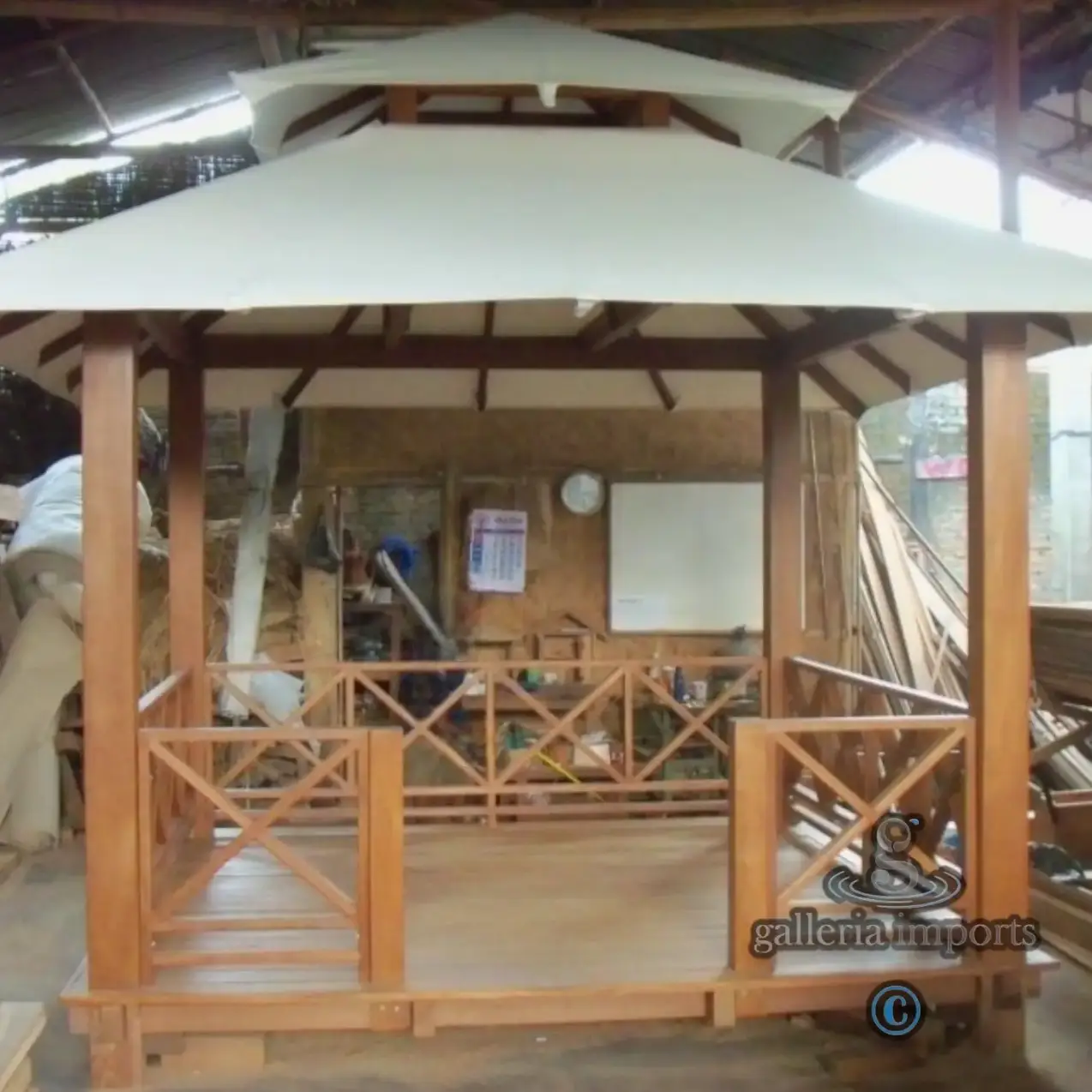 Gazebo Bengkirai Wood With Japanese Canvas Roof 3x3 Meters