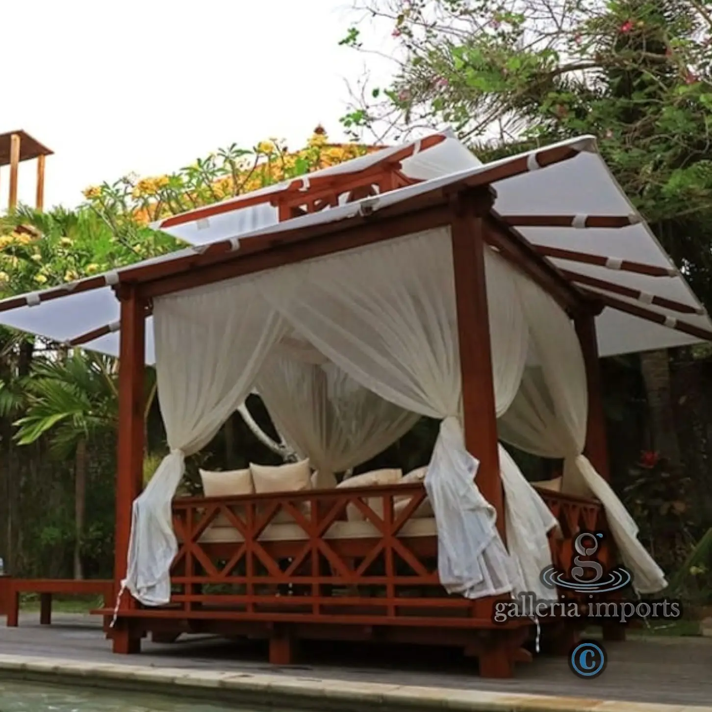 Gazebo Bengkirai Wood Complete With Roof, Chairs, Cushions Etc. 3x3 Meters.