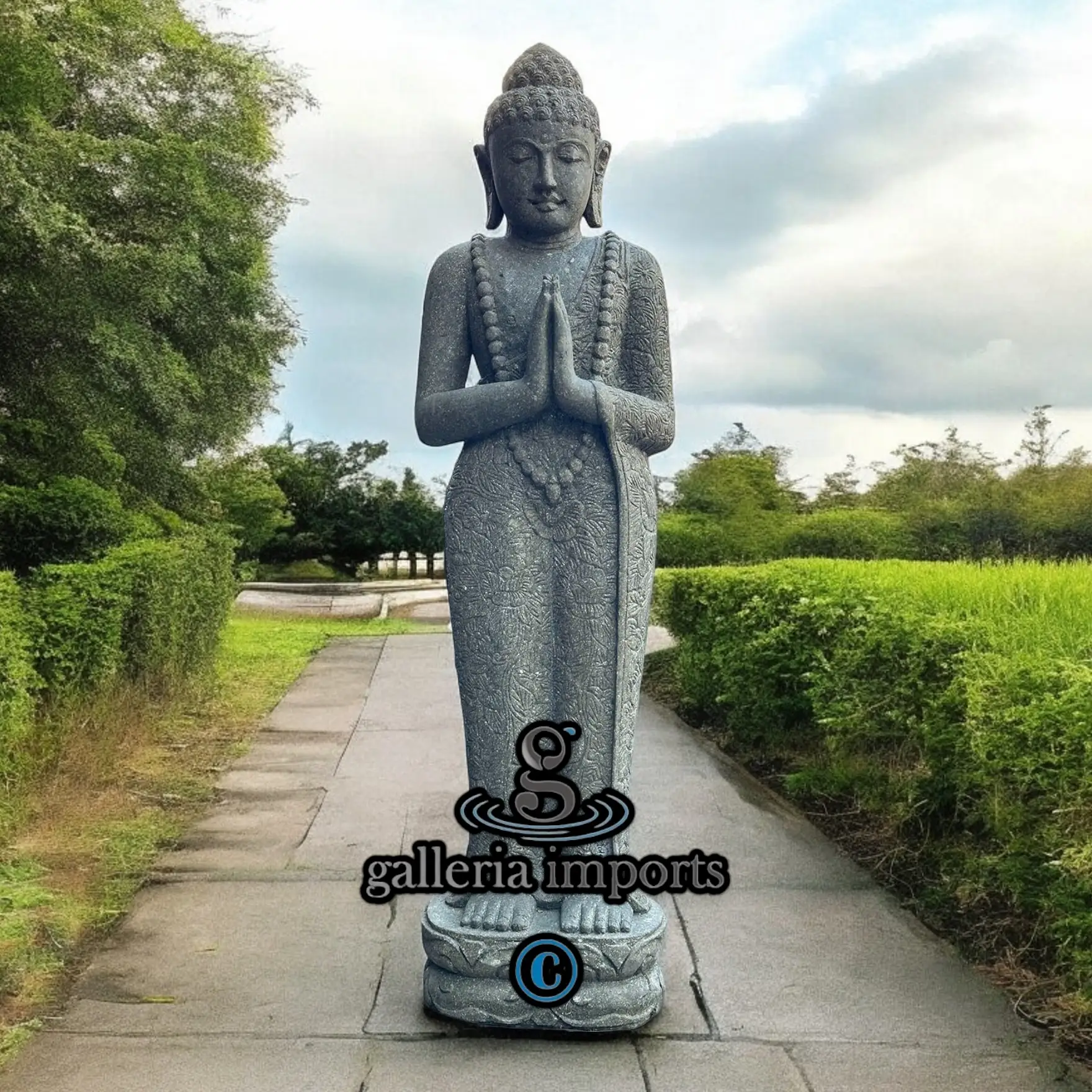 Standing Buddha Flower Green Stone 150cm | 59" H