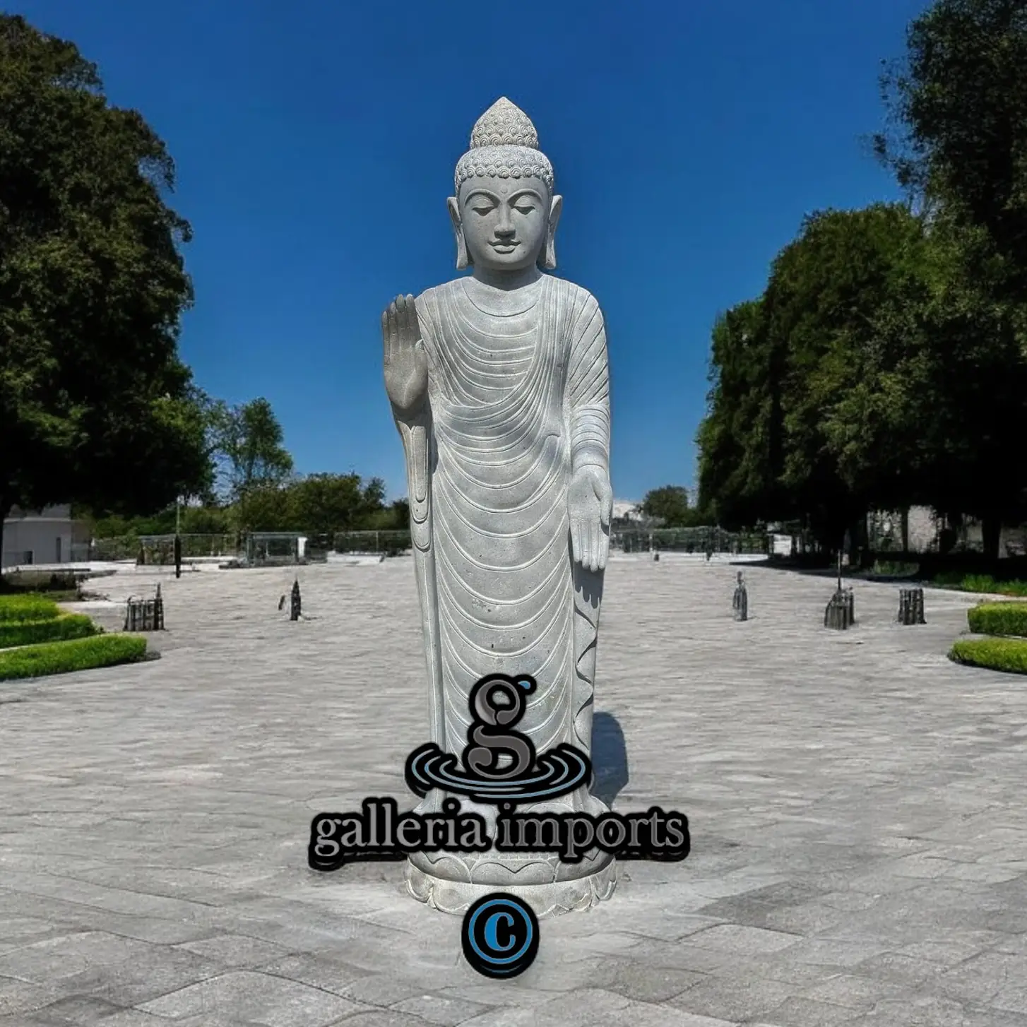 Standing Buddha Hands Up Vulcanic Stone