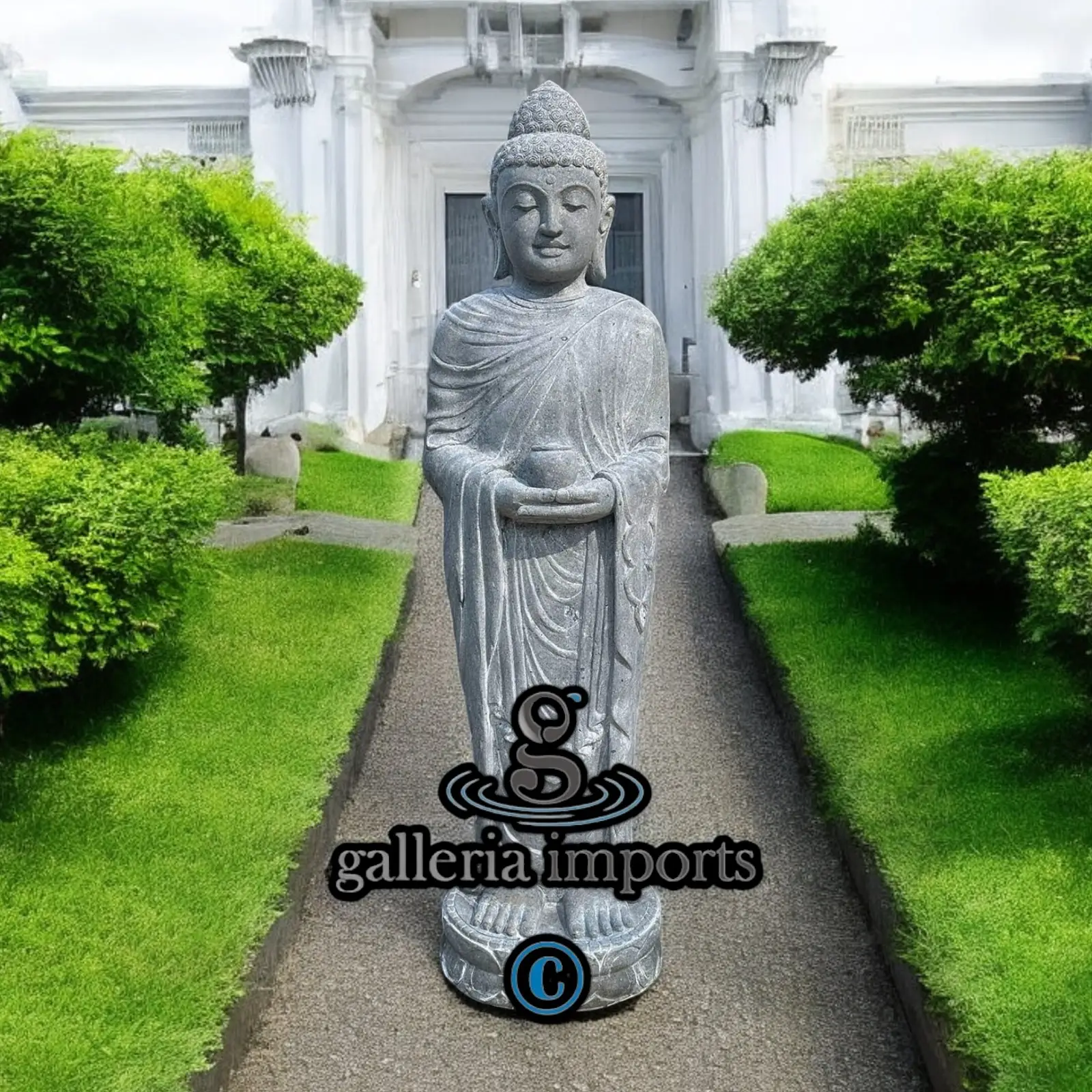 Standing Buddha With Cup Vulcanic Stone