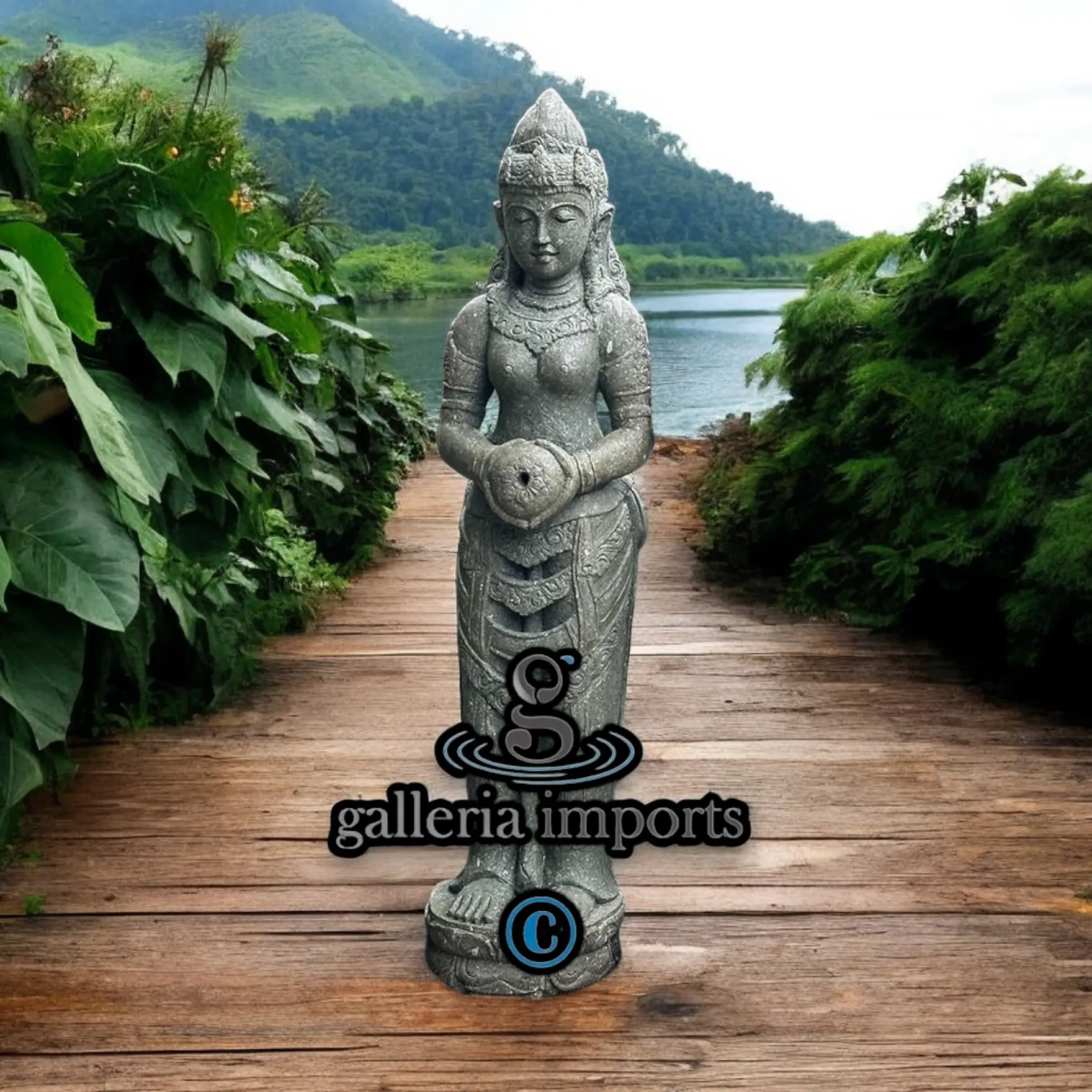 Standing Dewi Statue Green Stone 150cm Model C